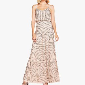 Adrianna Papell Maxi Scalloped Beaded Dress